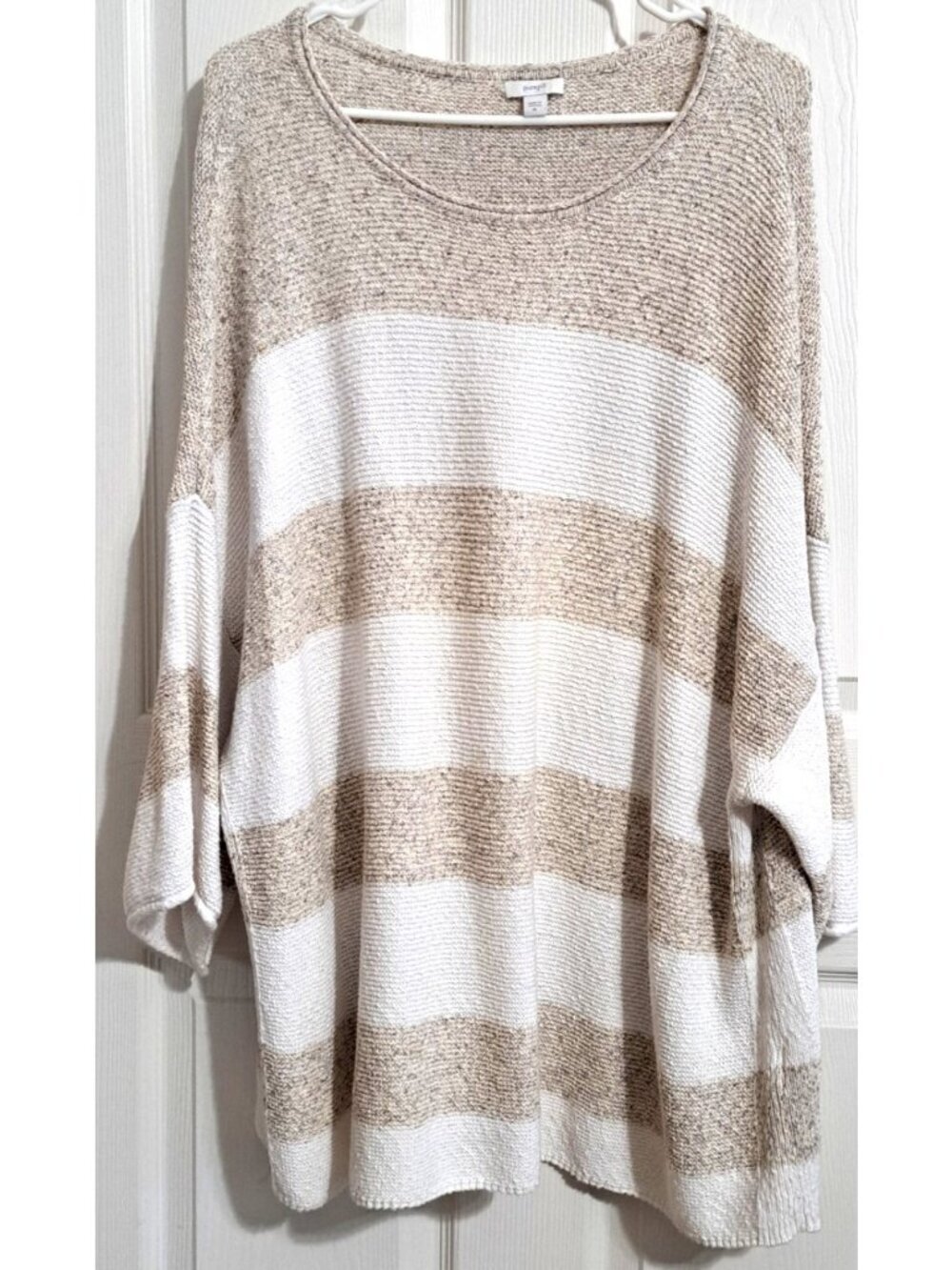 Pure Jill XL Beige White Striped Slouch Shoulder Sweater Beach Nautical